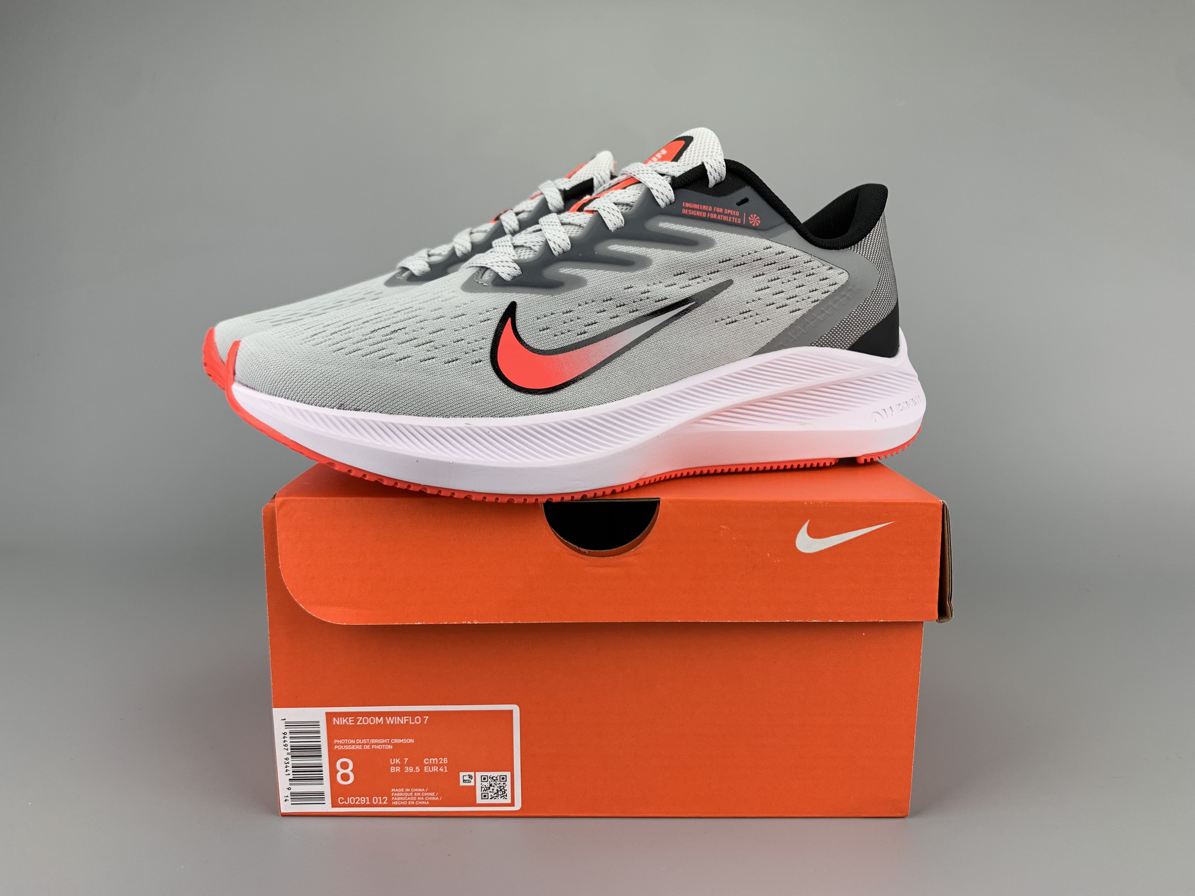 Nike Zoom Winflo 7 Grey Orange Black Shoes - Click Image to Close